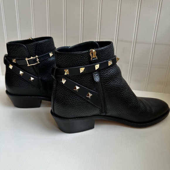 VALENTINO Rockstud Accents Leather Moto Boots - Picture 1 of 6